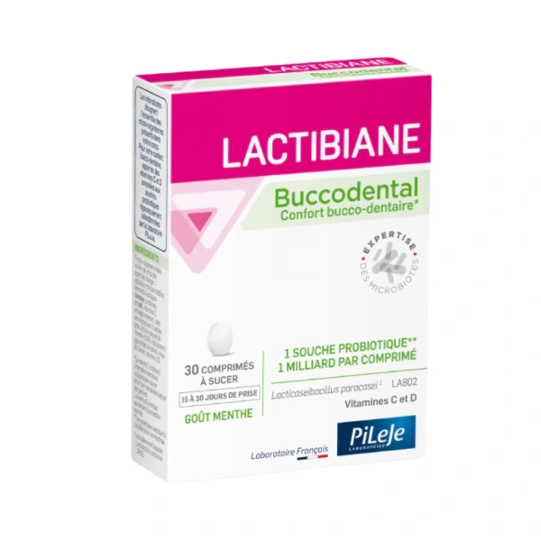 PiLeJe Lactibiane Buccodental (Probiotyk, Ochrona jamy ustnej, dziąseł i zębów) 30 Tabletek miętowych