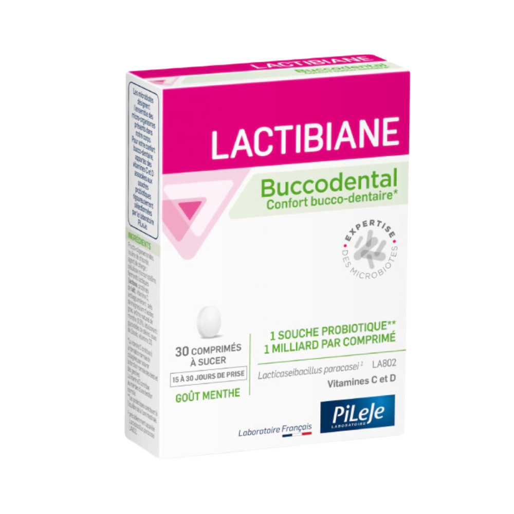 PiLeJe Lactibiane Buccodental (Probiotyk, Ochrona jamy ustnej, dziąseł i zębów) 30 Tabletek miętowych