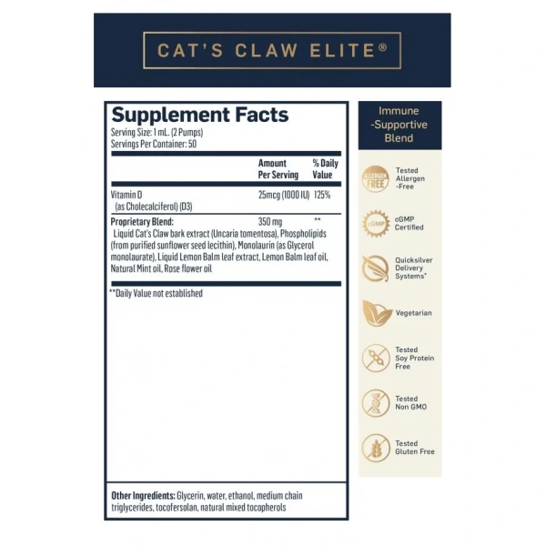 QUICKSILVER SCIENTIFIC Nanoemulsified Cat's Claw Elite™ (Wsparcie odporności) 50ml