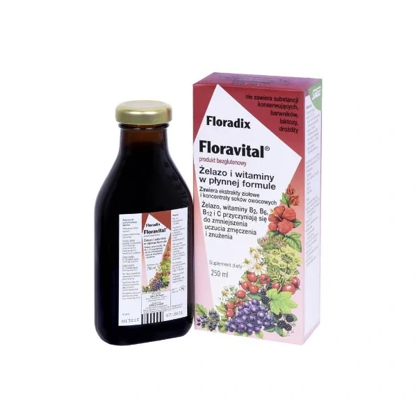 FLORADIX Floravital produkt bezglutenowy (Żelazo i witaminy w płynnej formule) 250ml