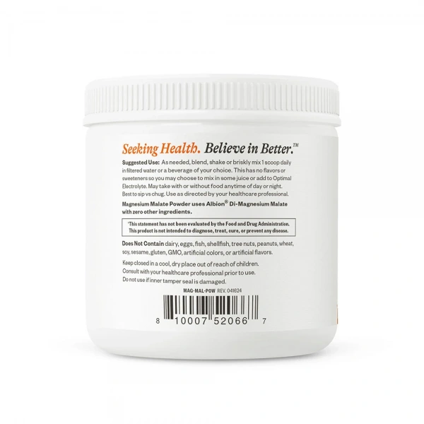 SEEKING HEALTH Magnesium Malate (Jabłczan Magnezu) 500 mg – 250 g Suplement diety