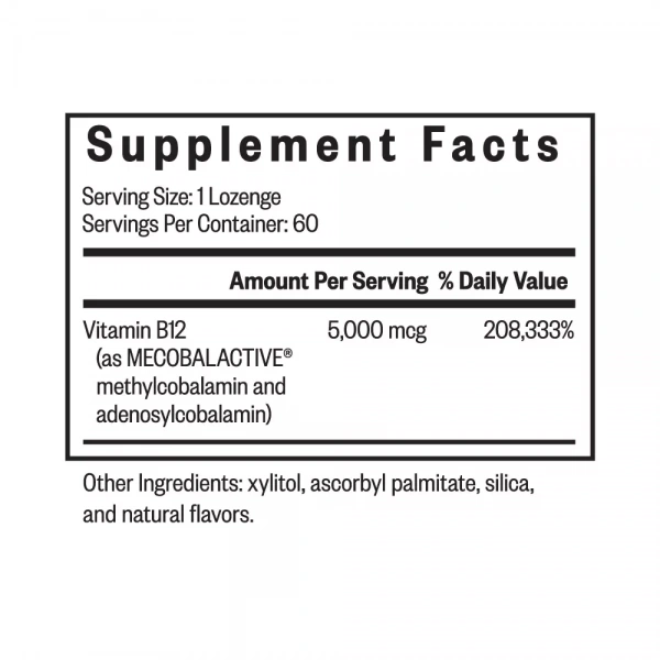 SEEKING HEALTH Active B12 5000 (Vitamin B12 Methylcobalamin/Adenosylcobalamin) - 60 lozenges