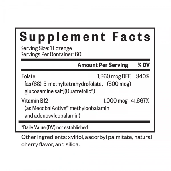 SEEKING HEALTH Active B12 with L-5-MTHF (Vitamin B12 i Folinic Acid L-5-Methyltetrahydrofolate) 60 Lozenges
