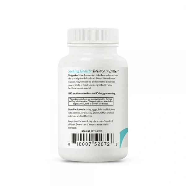 SEEKING HEALTH NAC N-Acetyl-L-Cysteine (N-Acetyl-L-Cysteina) -  90 Kapsułek wegetariańskich Suplement diety