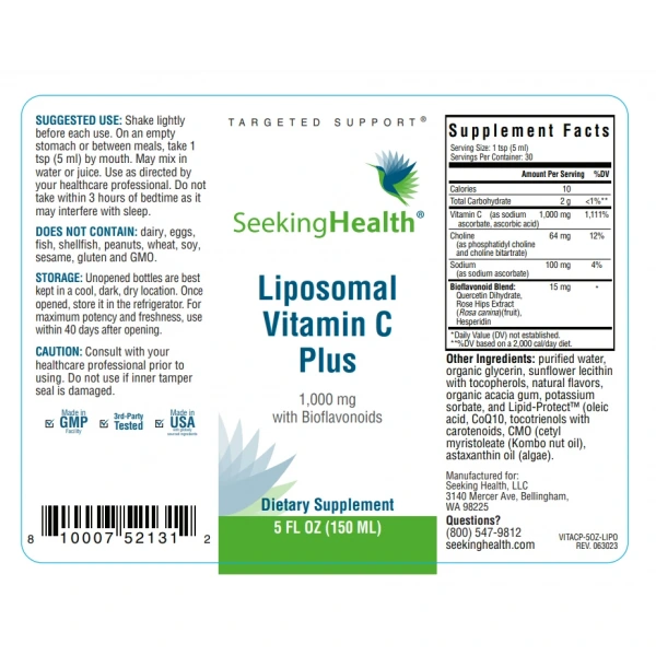 SEEKING HEALTH Optimal Liposomal Vitamin C Plus (Liquid Vitamin C) 150ml