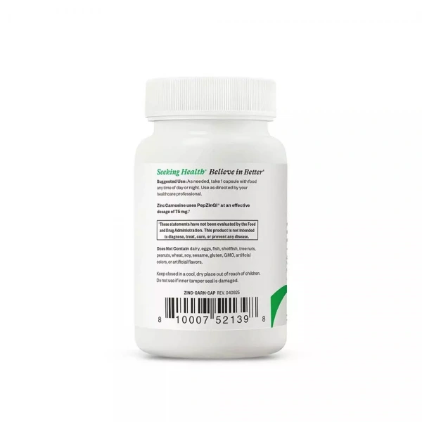 SEEKING HEALTH Zinc Carnosine (Karnozyna Cynkowa) - 60 kapsułek wegetariańskich. Suplement diety