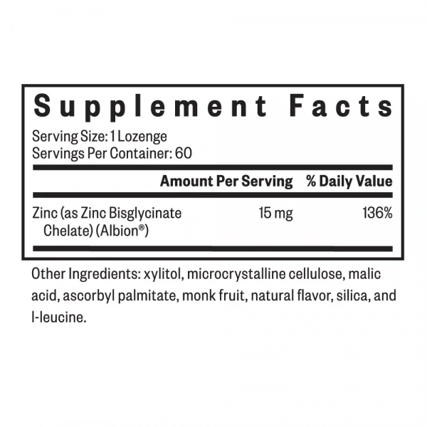 SEEKING HEALTH Zinc Lozenge (Zdrowie Oczu, Skóry, Odporność) - 60 Pastylek wegetariańskich. Suplement diety Masa netto: 68.039g