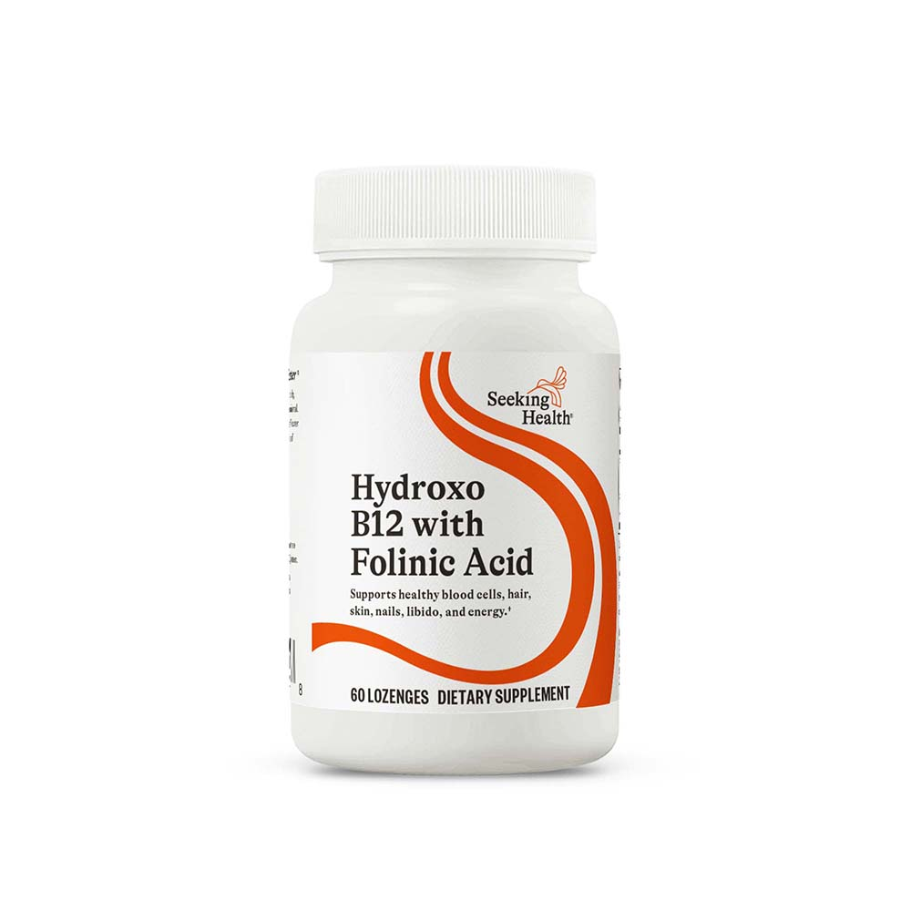 SEEKING HEALTH Hydroxo B12 with Folinic Acid (Witamina B12 i Kwas Foliowy) - 60 pastylek wegetariańskich. Suplement diety. Zawiera substancję słodzącą