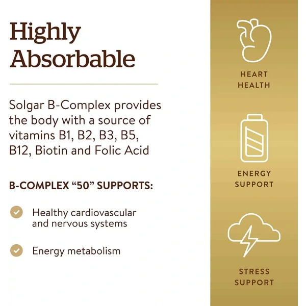 SOLGAR B-Complex 50 (Vitamin Complex) 50 Vegetarian Capsules