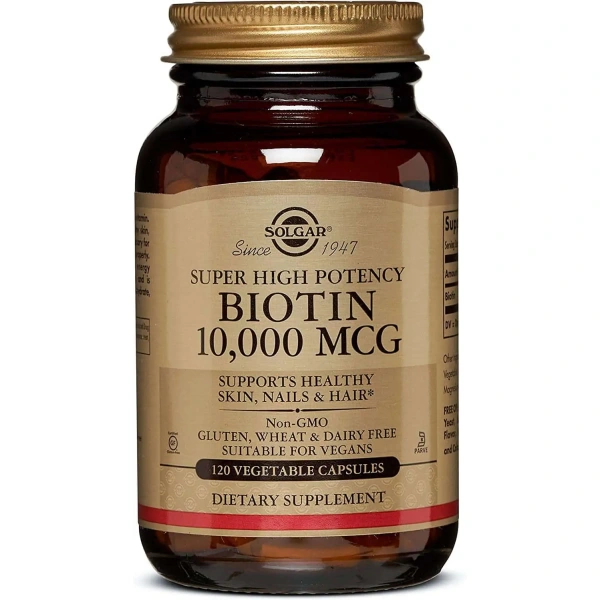 SOLGAR Biotin 10,000 (Biotin, Hair, Skin and Nails) 60 Vegetarian Capsules