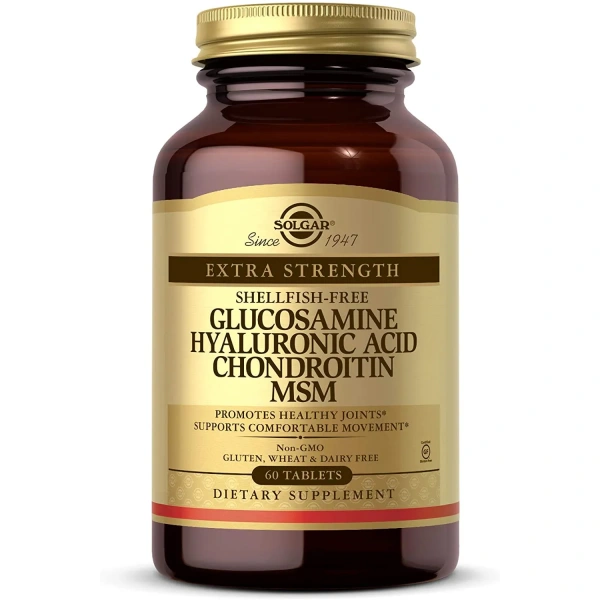 SOLGAR Glucosamine Hyaluronic Acid Chondroitin MSM (Support cartilage function and production) 60 Tablets