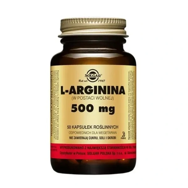 SOLGAR L-Arginina 500mg 50 Kapsułek roślinnych