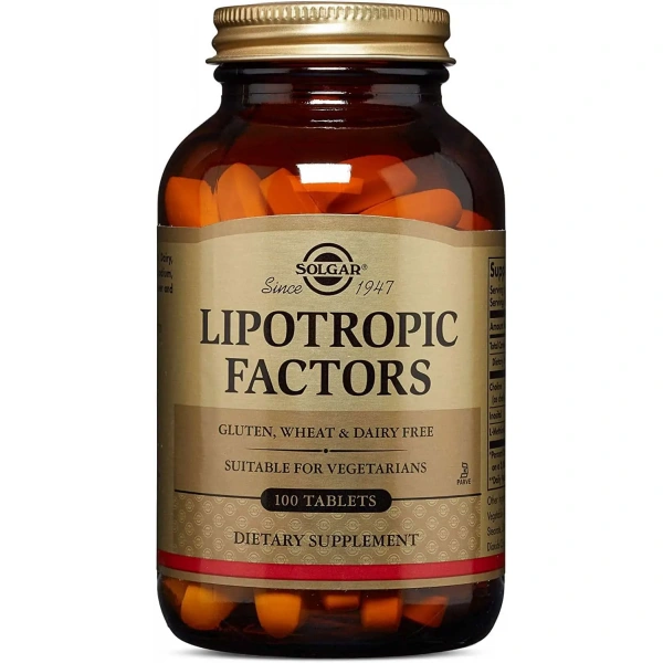 SOLGAR Lipotropic Factors (Czynniki Lipotropowe, Odtłuszczanie Wątroby) 100 Tabletek