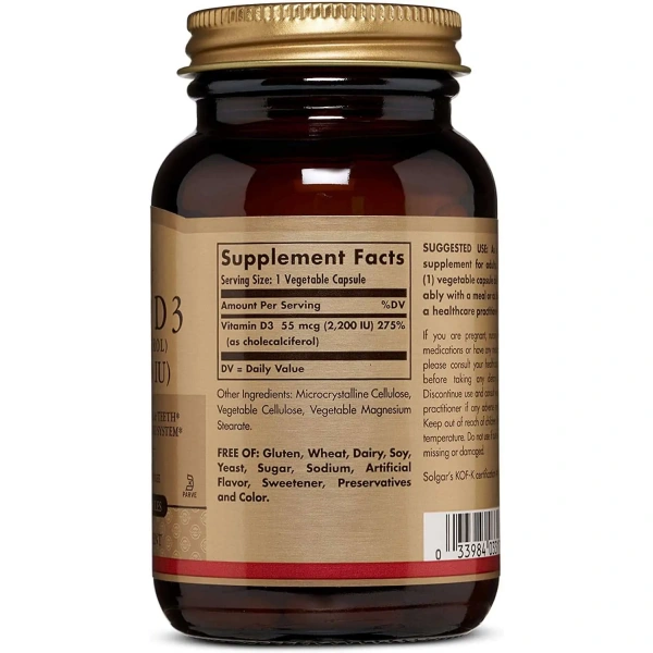 SOLGAR Natural Vitamin D3 2000IU (Cholecalciferol) 55mcg100 Vegetarian Capsules