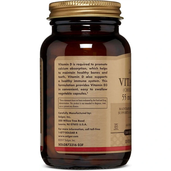 SOLGAR Natural Vitamin D3 2000IU (Cholecalciferol) 55mcg100 Vegetarian Capsules
