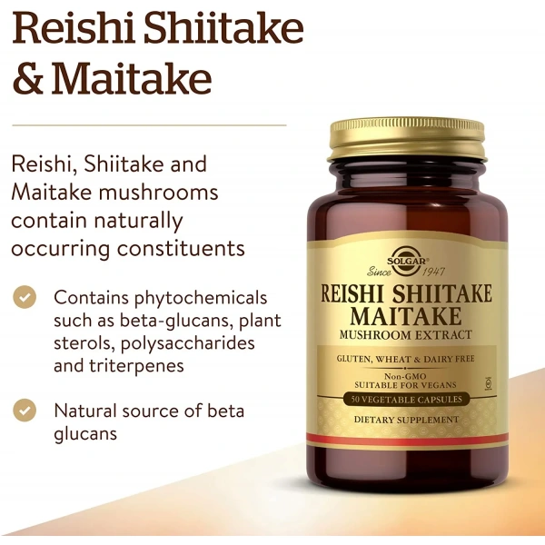 SOLGAR Reishi Shiitake Maitake Mushroom Extract (Kompleks Adaptogenów) 50 Kapsułek