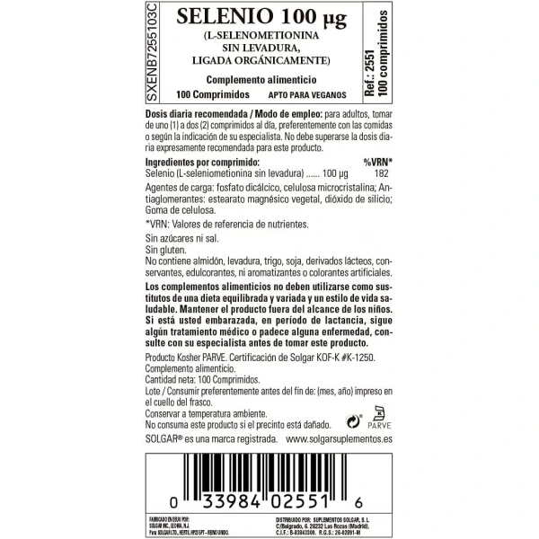 SOLGAR Selenium Yeast-free 100mcg 100 Tablets