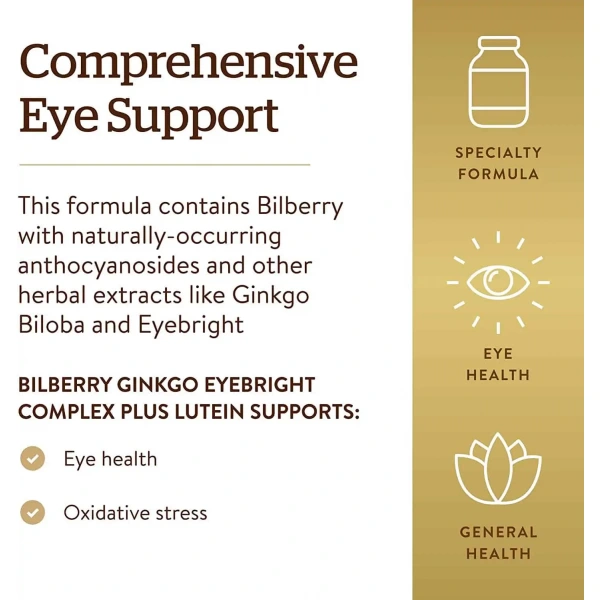 SOLGAR Bilberry Ginkgo Eyebright Complex plus Lutein (Borówka, Miłorząb, Luteina) 60 Kapsułek wegetariańskich