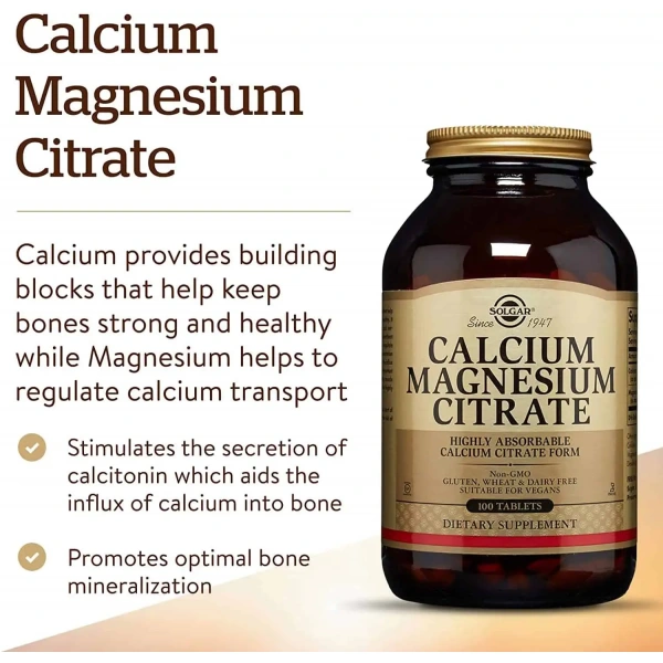 SOLGAR Calcium and Magnesium in the form of Citrate (Bones and joints) 100 Tablets