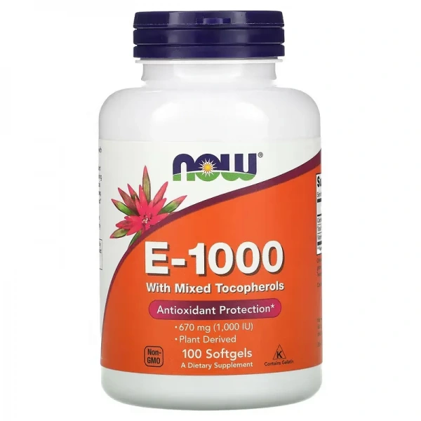 NOW FOODS E-1000 with Mixed Tocopherols (Vitamin E) 100 Softgels