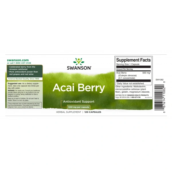 SWANSON Acai Berry 500mg (Antioxidant) 120 Capsules