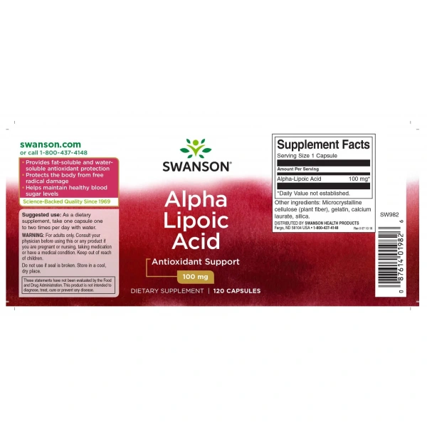 SWANSON Alpha Lipoic Acid 100mg (Alpha Lipoic Acid) 120 Capsules