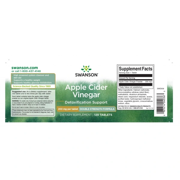 SWANSON Apple Cider Vinegar 120 Tabletek