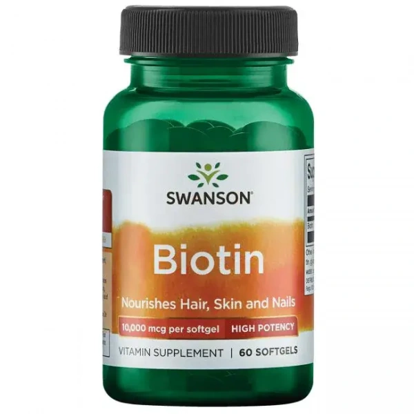 SWANSON Biotin 10mg (Biotyna, Włosy, skóra, paznokcie) 60 Kapsułek żelowych