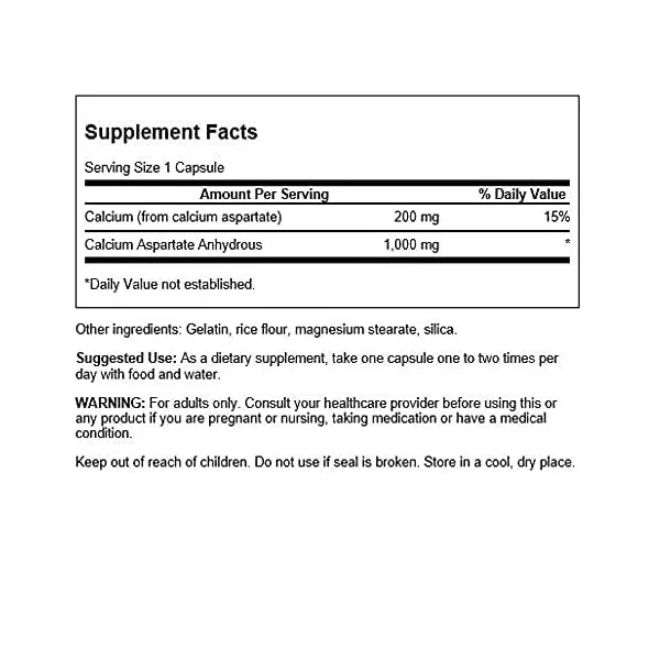 SWANSON Calcium Aspartate (Wapń, łatwo przyswajalny) 60 Kapsułek