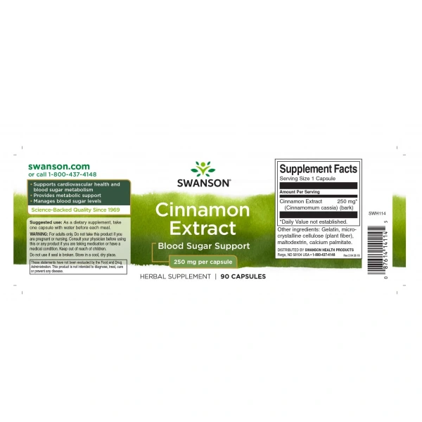 SWANSON Cinnamon Extract (Cynamon) 90 Kapsułek