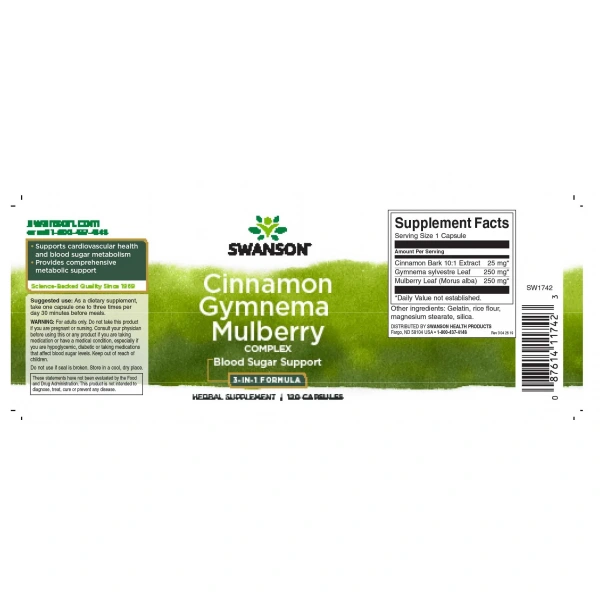 SWANSON Cinnamon Gymnema Mulberry Complex (Układ krążenia) 120 Kapsułek