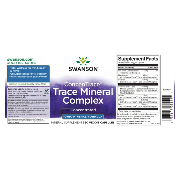 SWANSON ConcenTrace Trace Mineral Complex (Minerały śladowe) 60 Kapsułek wegetariańskich