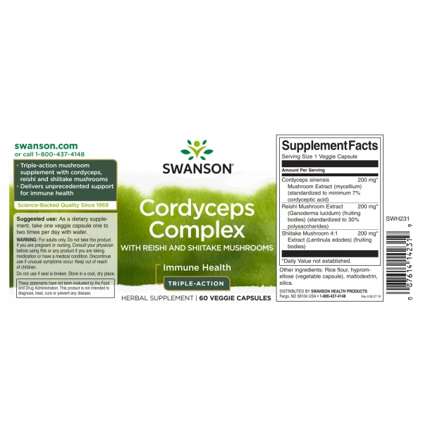 SWANSON Cordyceps Complex with Reishi and Shiitake (Immunity) 60 Vegetarian Capsules
