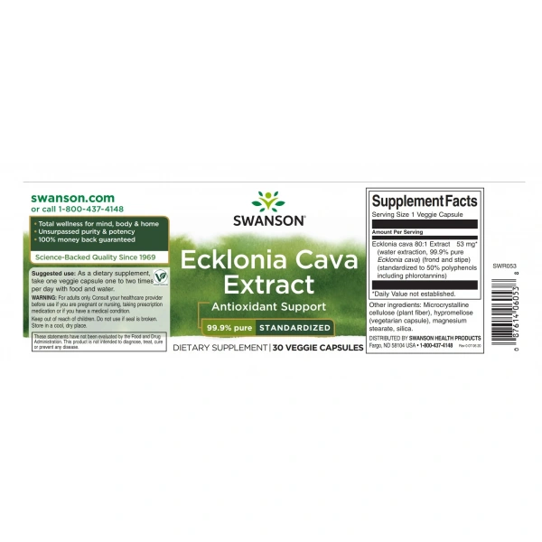 SWANSON Ecklonia Cava Extract (Antyoksydacja) 30 Kapsułek wegatariańskich