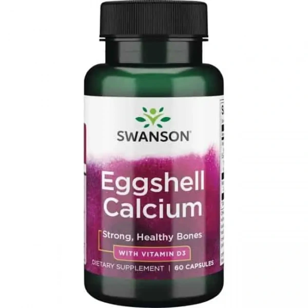 SWANSON Eggshell Calcium with Vitamin D-3 (Wapń ze skorupek jej) 60 Kapsułek