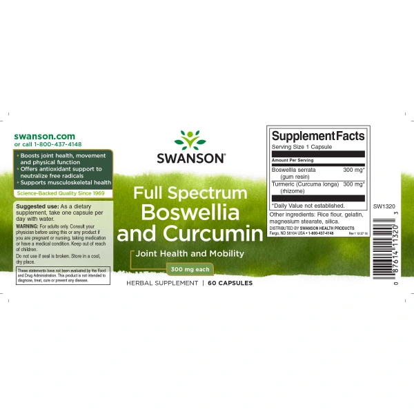 SWANSON Full Spectrum Boswellia and Curcumin 60 Capsules
