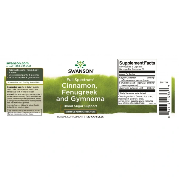 SWANSON Full Spectrum Cinnamon, Fenugreek and Gymnema 120 Capsules