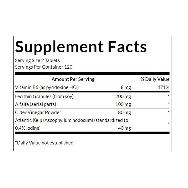 SWANSON Lecithin, Kelp, B6, & Cider Vinegar (Redukcja tkanki tłuszczowej) 240 Tabletek