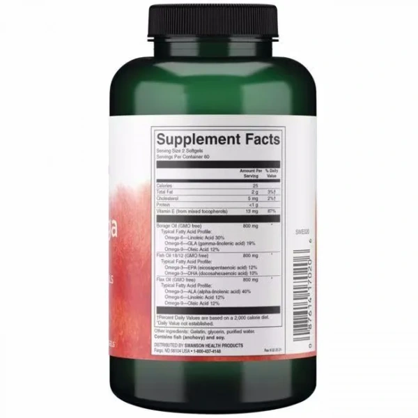SWANSON MultiOmega 3-6-9 Flax & Borage & Fish Oils (Fatty Acid Complex) 120 Gel capsules