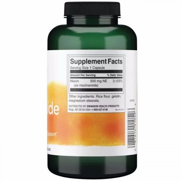 SWANSON Niacinamide 500mcg (Energy, Vitamin B3) 250 Capsules