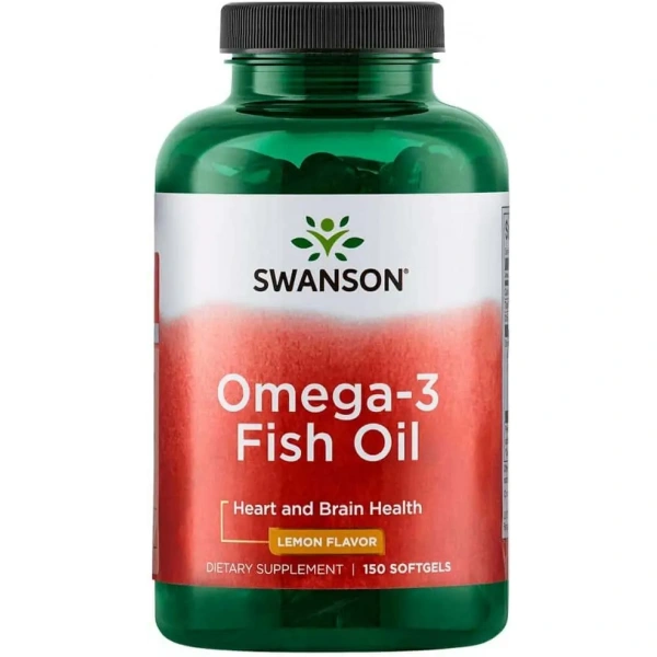 SWANSON Omega-3 Fish Oil (Heart and Brain Health) 150 Gel Capsules Lemon flavor