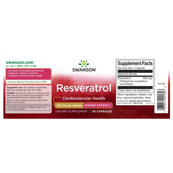 SWANSON Resveratrol (Resweratrol) 250mg - 30 kapsułek