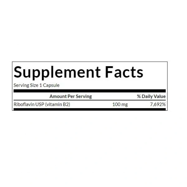 SWANSON Riboflavin Vitamin B-2 (Ryboflawina, Witamina B2) 100 Kapsułek