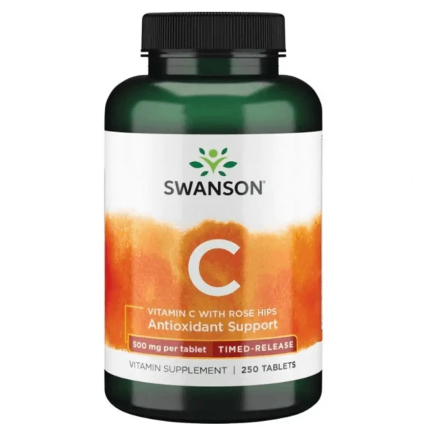 SWANSON Vitamin C with Rose Hips Timed-Release (Witamina C, Wolno uwalniająca się) 250 Tabletek