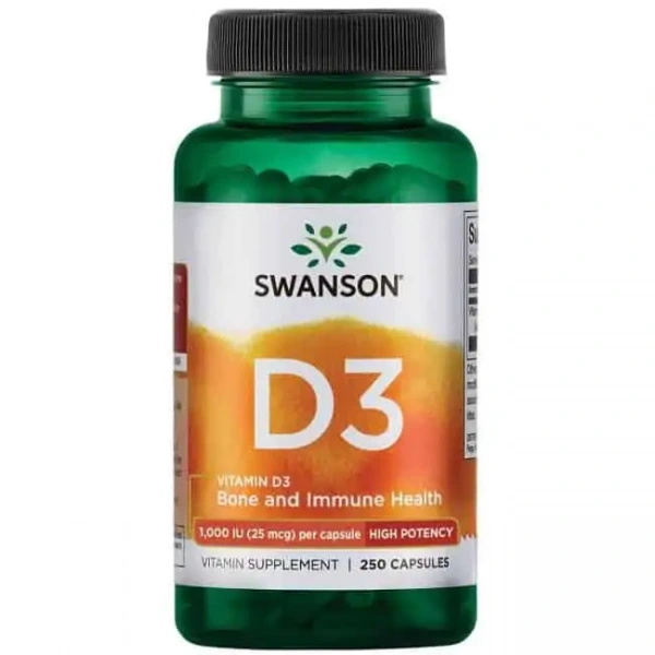 SWANSON Vitamin D-3 1000IU (Witamina D3) 250 Kapsułek