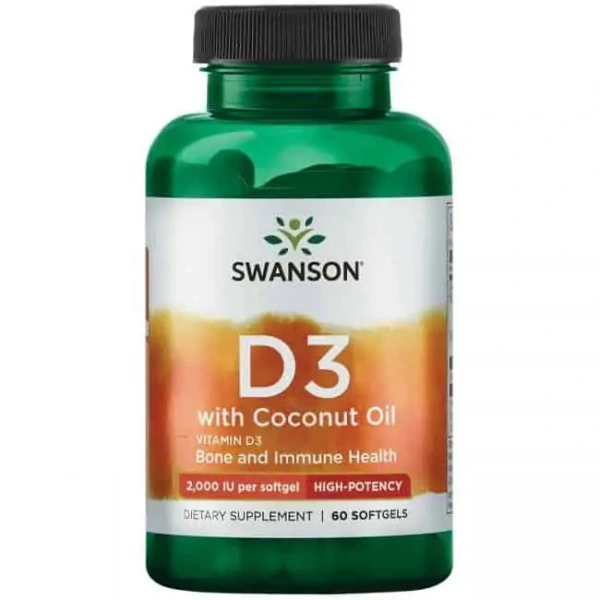 SWANSON Vitamin D-3 with Coconut Oil )Witamina D3) 60 Kapsułek żelowych