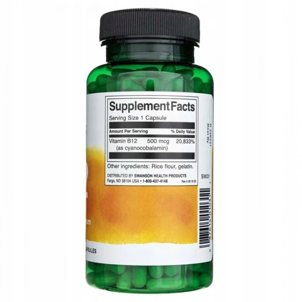 SWANSON Vitamin B12 (Witamina B12) 500mcg - 250 kapsułek