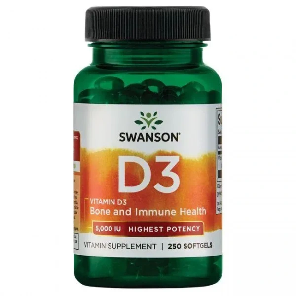 SWANSON Vitamin D3 (Witamina D3) 5000 IU Highest Potency - 250 kapsułek
