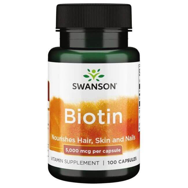 SWANSON Biotin 5mg (Biotyna, Włosy, skóra, paznokcie) 100 Kapsułek