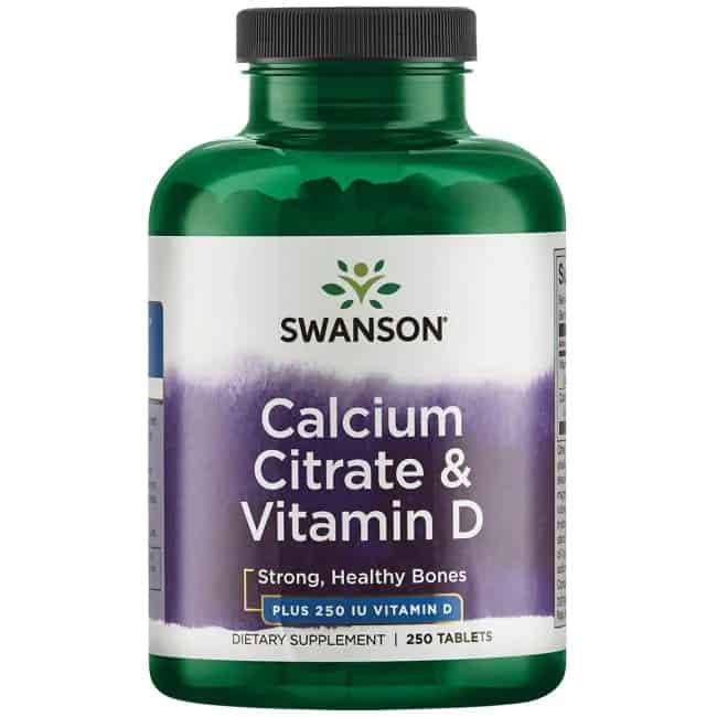 SWANSON Calcium Citrate & Vitamin D (Wapń i Witamina D3) 250 Tabletek